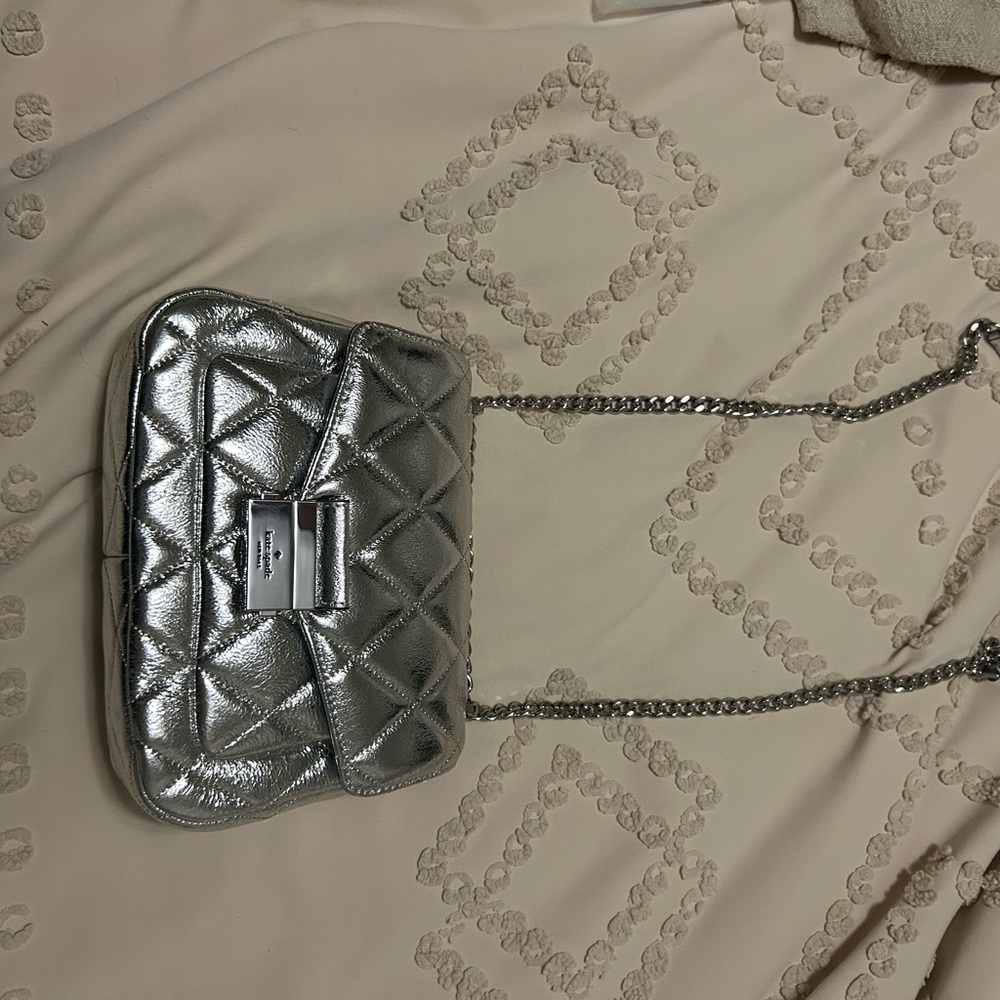 Kate Spade Silver Crossbody Bag Quilted w/ Chain Strap Brand New W/ Tags